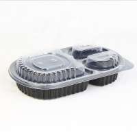 disposable plastic takeaway packaging food container 3 compartment  pp black leakproof  microwave blister lunch box