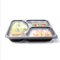 disposable plastic takeaway food container 3 compartment  pp black leakproof  microwave blister lunch box